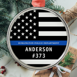 Police Personalised Thin Blue Line Law Enforcement Metal Tree Decoration
