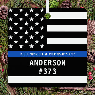 Police Personalised Thin Blue Line Law Enforcement Metal Tree Decoration