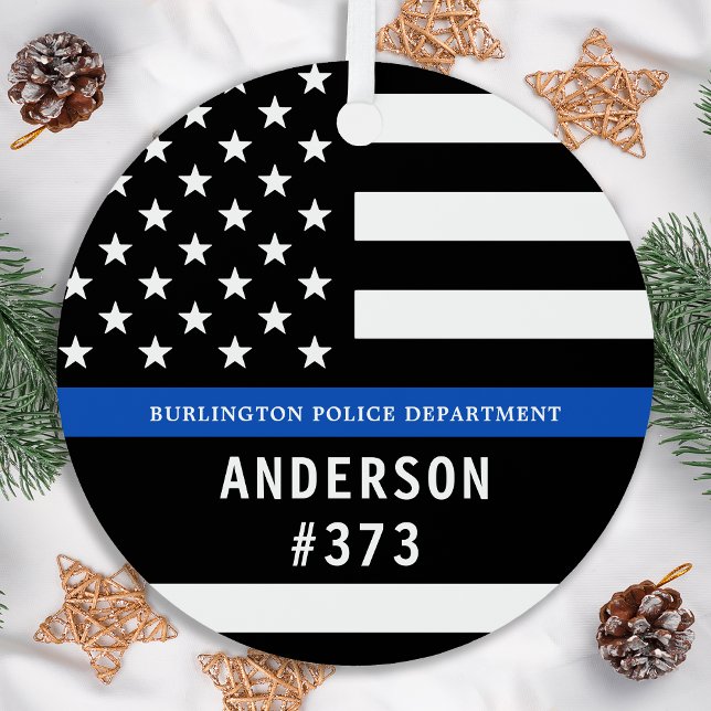 Police Personalised Thin Blue Line Law Enforcement Metal Tree Decoration (Creator Uploaded)