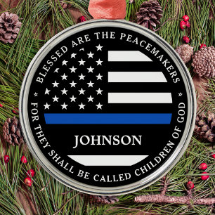 Police Personalized Cop Blessed Thin Blue Line Metal Tree Decoration