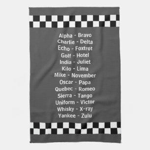 Police Phonetic Alphabet Charcoal Grey Tea Towel