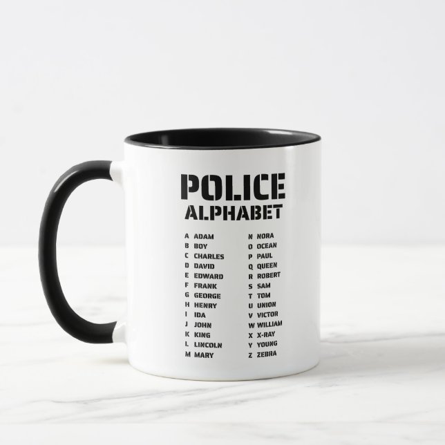 Police Phonetic Alphabet Chart for Officers Mug (Left)