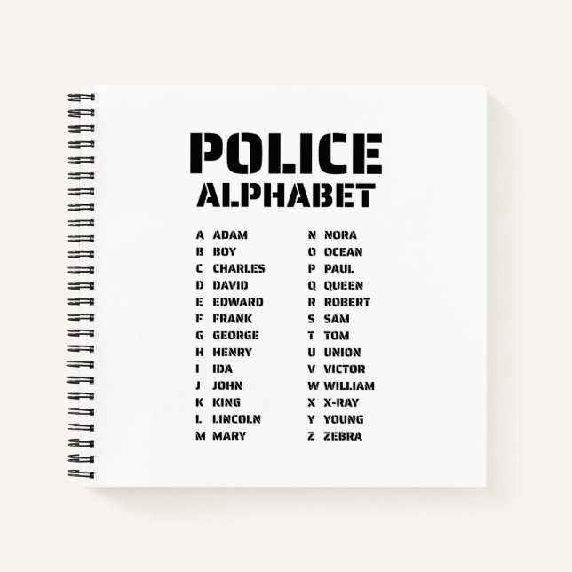 Police Phonetic Alphabet Notebook (Front)