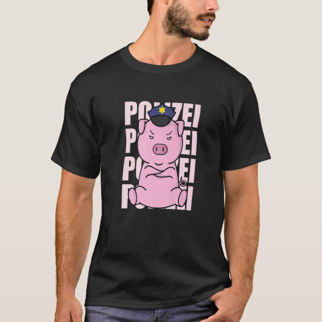 Police Pig with Police Cap T-Shirt (Front)