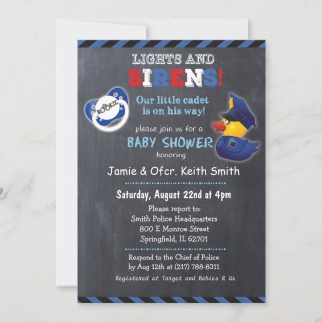 Police Policeman Cop Baby Shower Invitation (Front)