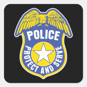 Police Protect and Serve Badge Square Sticker