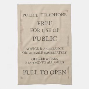 Police Public Call Phone Box Notice Tea Towel