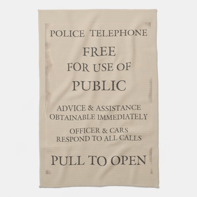 Police Public Call Phone Box Notice Tea Towel (Vertical)
