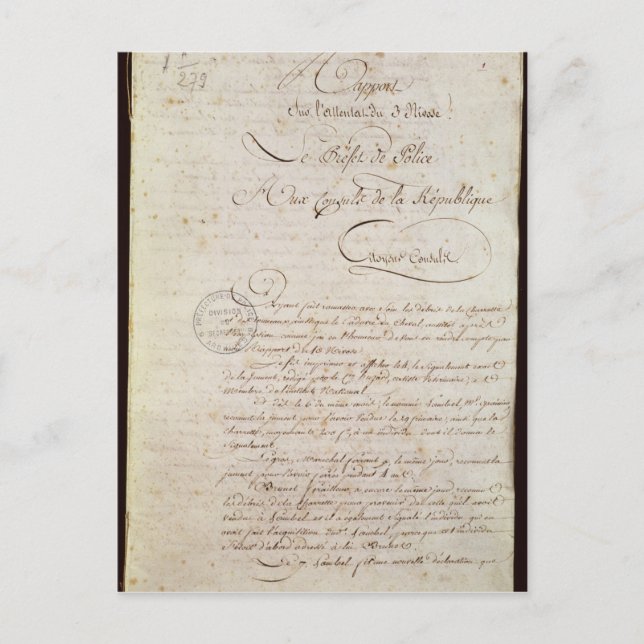 Police Report from the Attendant to Napoleon Postcard (Front)