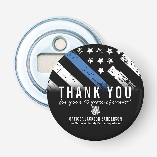 Police Retirement Anniversary Blue Line Employee Bottle Opener (Front)