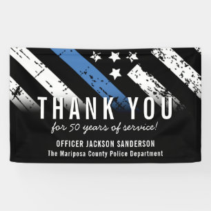 Police Retirement Anniversary Blue Line Flag Banner