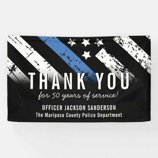 Police Retirement Anniversary Blue Line Flag Banner (Horizontal)