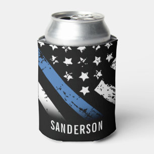 Police Retirement Anniversary Blue Line Flag Can Cooler