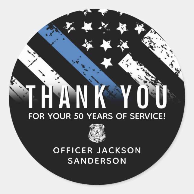 Police Retirement Anniversary Blue Line Flag Classic Round Sticker (Front)