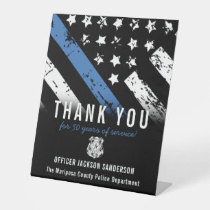 Police Retirement Anniversary Blue Line Flag Pedestal Sign