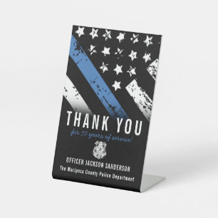 Police Retirement Anniversary Blue Line Flag Pedestal Sign