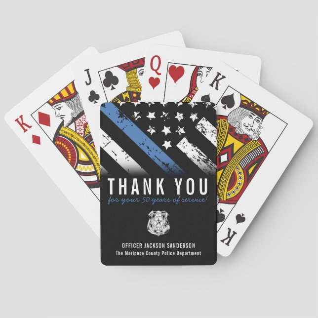 Police Retirement Anniversary Blue Line Flag Playing Cards (Back)