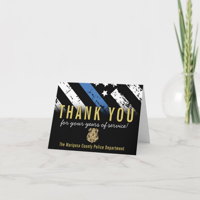 Police Retirement Anniversary Blue Line Flag Thank You Card (Front)