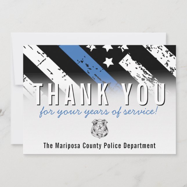 Police Retirement Anniversary Blue Line Flag Thank You Card (Front)