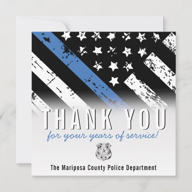 Police Retirement Anniversary Blue Line Flag Thank You Card (Front)