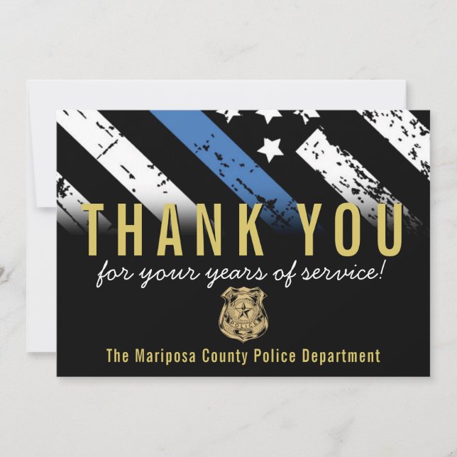 Police Retirement Anniversary Blue Line Flag Thank You Card (Front)