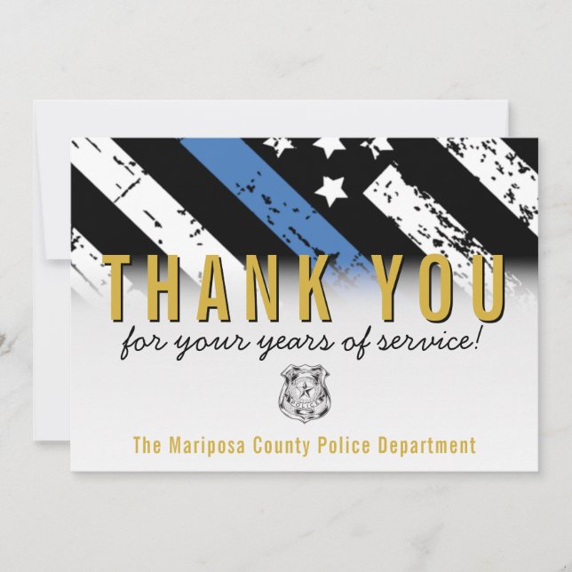 Police Retirement Anniversary Blue Line Flag Thank You Card (Front)