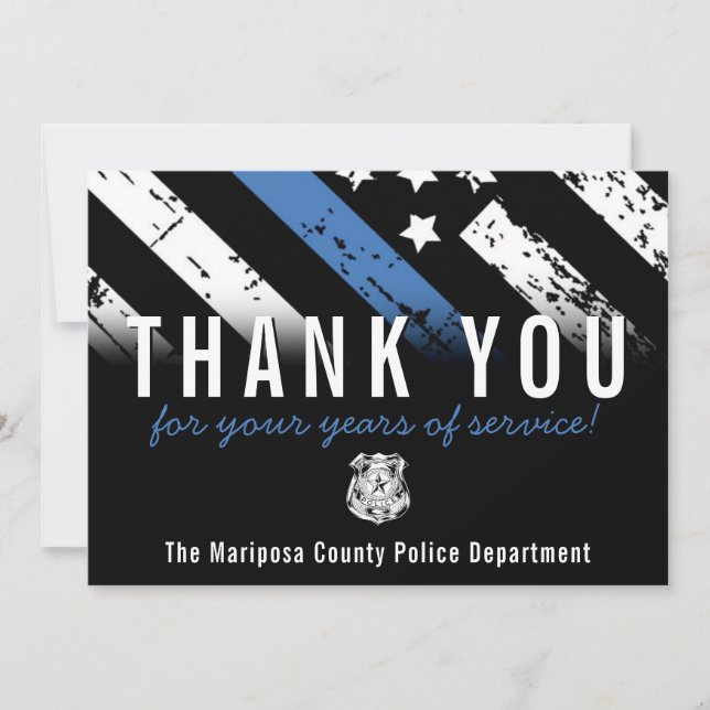 Police Retirement Anniversary Blue Line Flag Thank You Card (Front)