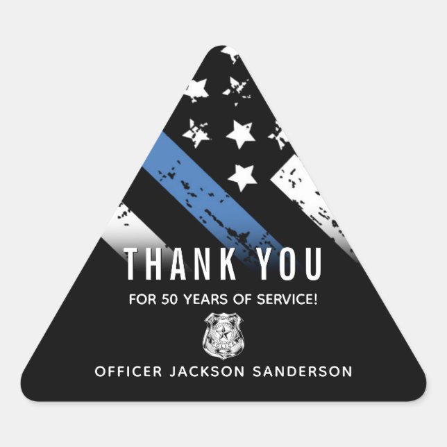 Police Retirement Anniversary Blue Line Flag Triangle Sticker (Front)