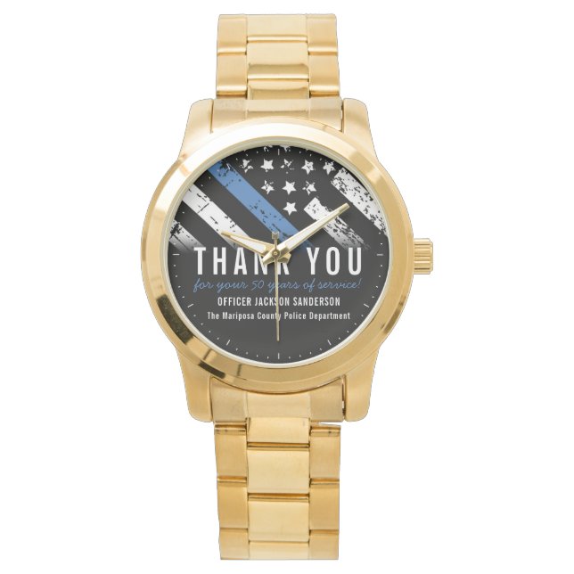 Police Retirement Anniversary Blue Line Flag Watch (Front)