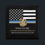 Police Retirement Anniversary Thin Blue Line Flag Gift Box<br><div class="desc">This design features a police force flag with black and white stripes, and a thin blue line stripe as well. Customise with the name of the retiring or graduating law enforcement officer, sheriff, captain, or chief. A great way to say congratulations to the new retiree or graduate for their retirement...</div>