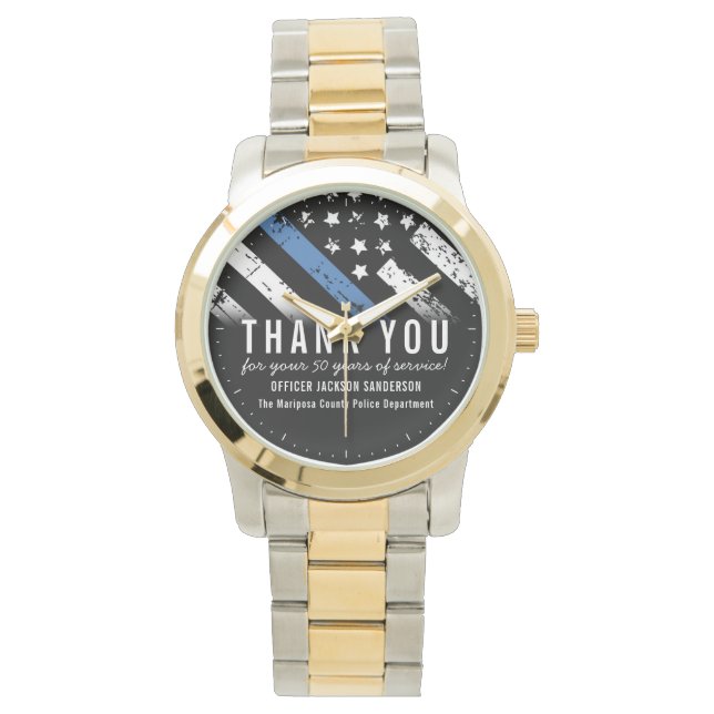 Police Retirement Anniversary Thin Blue Line Flag Watch (Front)
