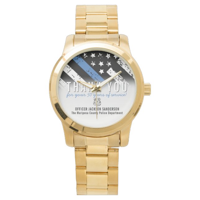 Police Retirement Anniversary Thin Blue Line Flag Watch (Front)