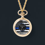 Police Retirement Anniversary Thin Blue Line Watch<br><div class="desc">Celebrate and show your appreciation to an outstanding Police Officer with this Thin Blue Line Police Retirement Watch - American flag design in Police Flag colours , distressed design . Perfect for service awards and Police Retirement gifts, police anniversary from the police department . Personalise with police officers name, years...</div>