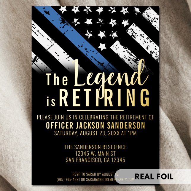 Police Retirement Blue Line Flag Law Enforcement (Police Retirement Blue Line Flag Law Enforcement Foil Invitation)