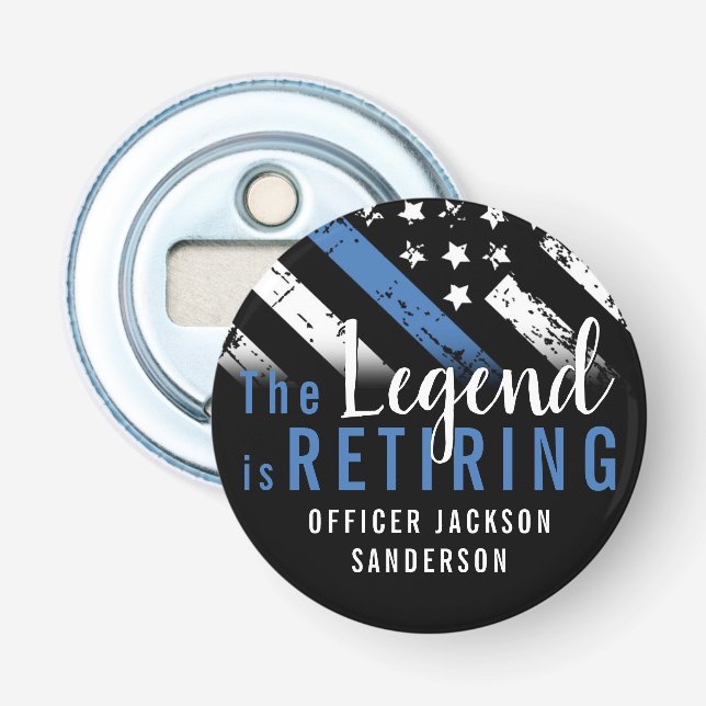 Police Retirement Blue Line Flag Law Enforcement Bottle Opener (Front)