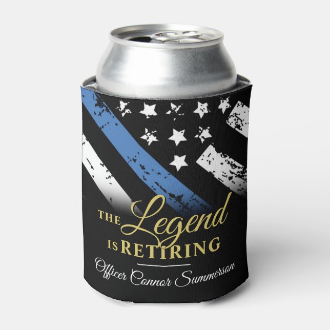 Police Retirement Blue Line Flag Law Enforcement Can Cooler (Can Front)