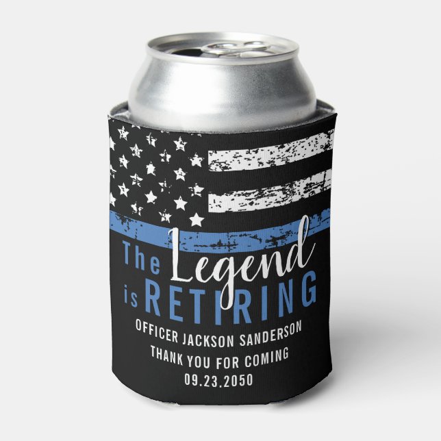 Police Retirement Blue Line Flag Law Enforcement Can Cooler (Can Front)