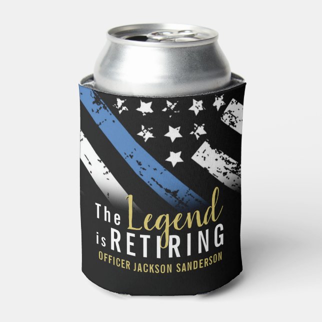 Police Retirement Blue Line Flag Law Enforcement Can Cooler (Can Front)