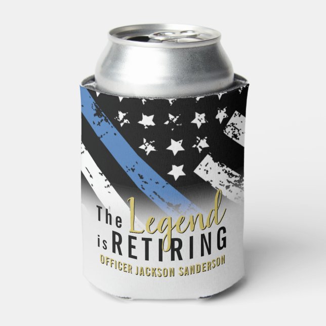 Police Retirement Blue Line Flag Law Enforcement Can Cooler (Can Front)