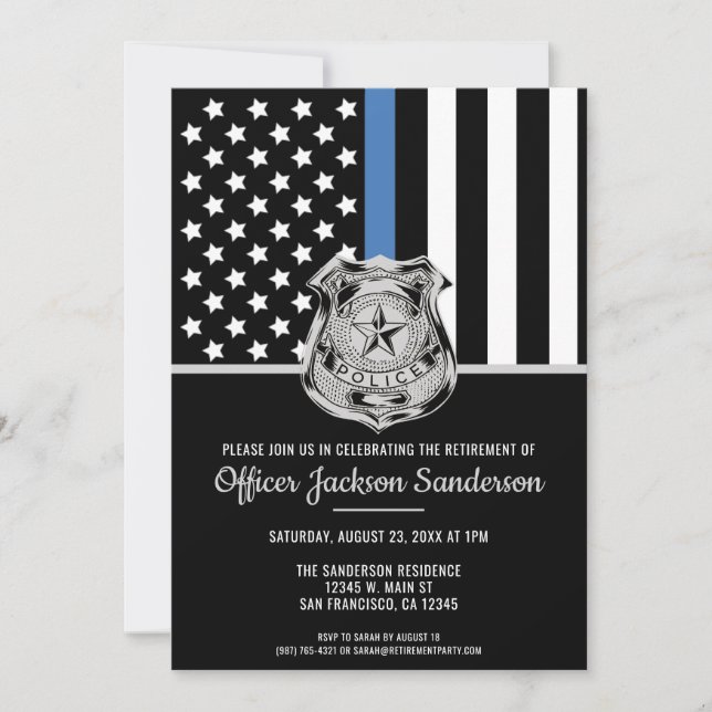 Police Retirement Blue Line Flag Law Enforcement Invitation (Front)