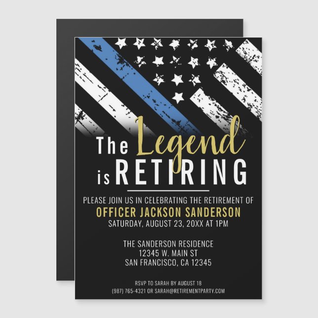 Police Retirement Blue Line Flag Law Enforcement Magnetic Invitation (Front/Back)
