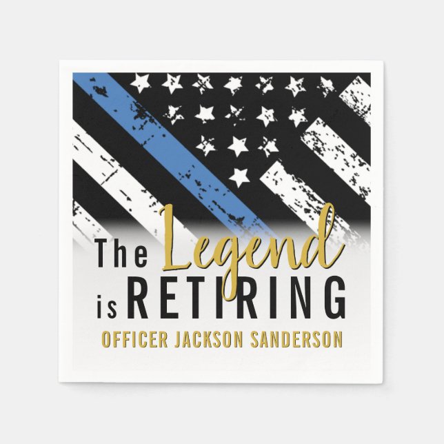 Police Retirement Blue Line Flag Law Enforcement Napkin (Front)