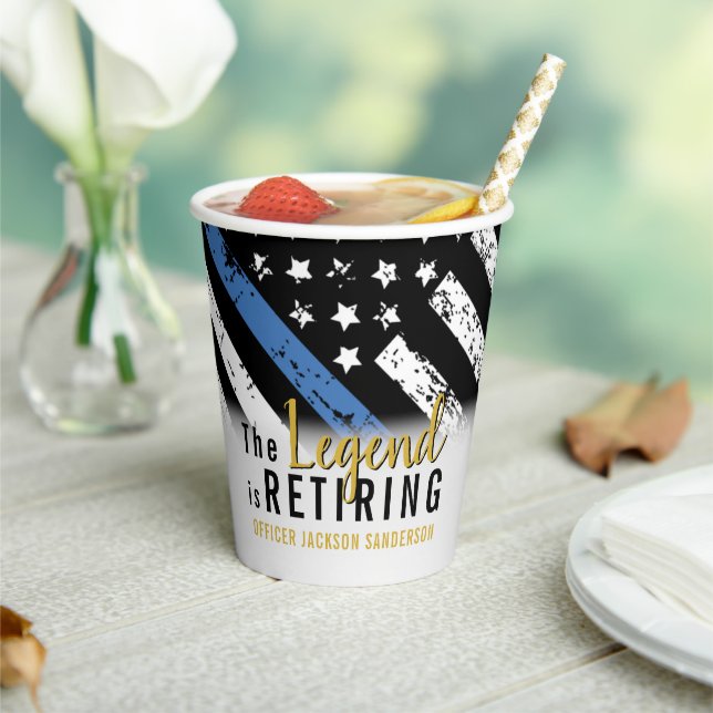 Police Retirement Blue Line Flag Law Enforcement Paper Cups (Insitu)
