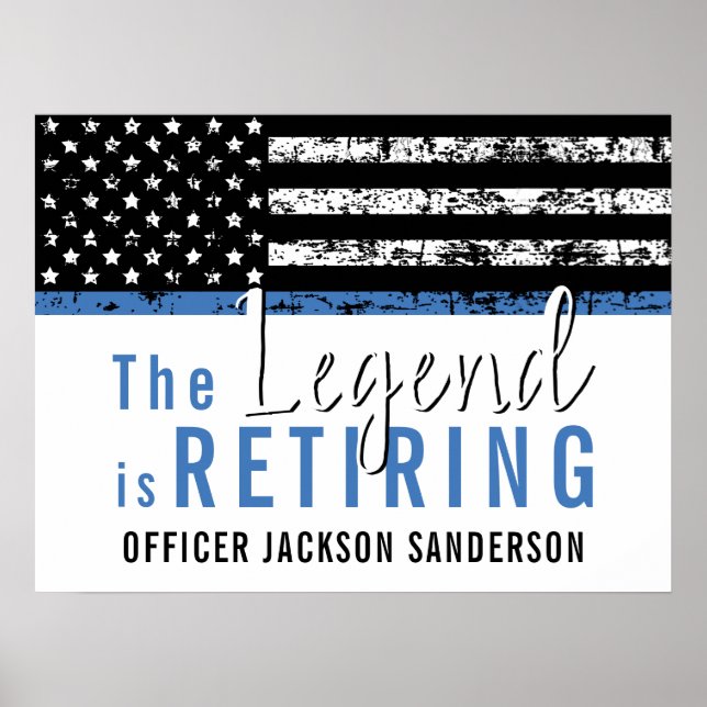 Police Retirement Blue Line Flag Law Enforcement Poster (Front)