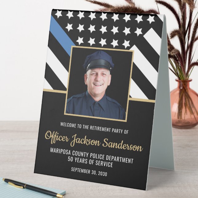 Police Retirement Blue Line Flag Photo Welcome (In SItu (Table))