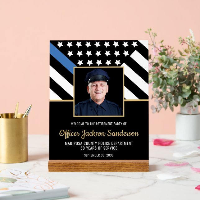 Police Retirement Blue Line Flag Photo Welcome Acrylic Sign (Wedding)