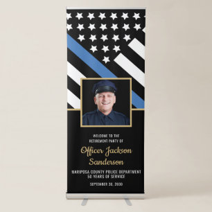 Police Retirement Blue Line Flag Photo Welcome Retractable Banner
