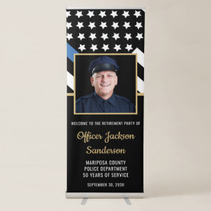 Police Retirement Blue Line Flag Photo Welcome Retractable Banner