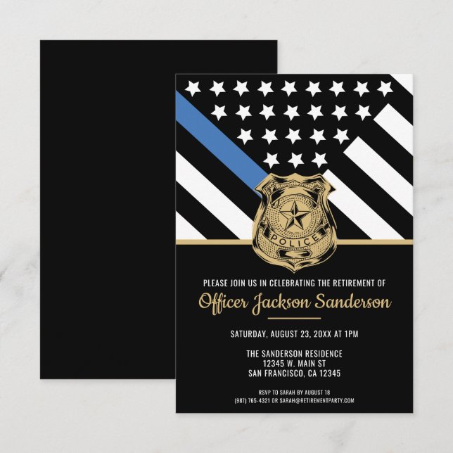 Police Retirement Blue Line Law Enforcement Invitation (Front/Back)