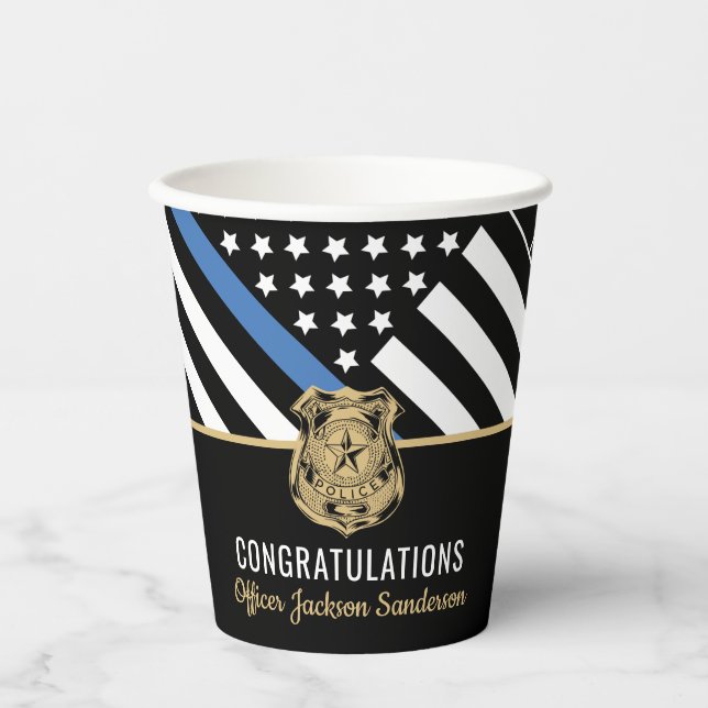 Police Retirement Blue Line Law Enforcement Paper Cups (Front)